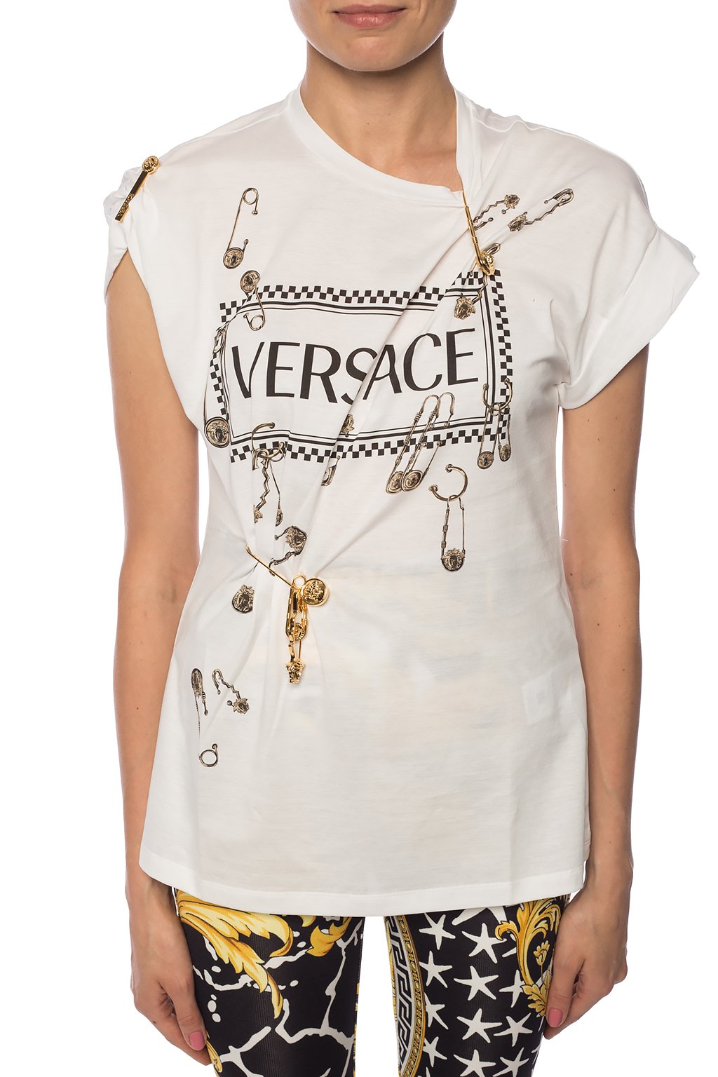 White T-shirt with safety pins Versace - Vitkac Canada